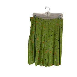 Pleated Green Floral Novelty Skirt Knee Length Women Size Medium